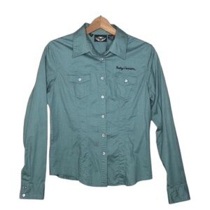 Harley-Davidson green long sleeve button up shirt size med